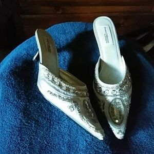 Dyeables Silver Beaded Kitten Heel Mules